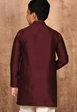 Solid Color Dupion Silk Kurta in Maroon