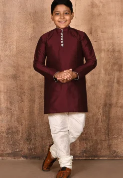 Solid Color Dupion Silk Kurta in Maroon