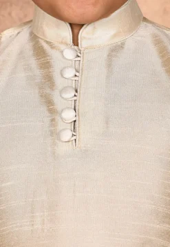 Solid Color Dupion Silk Kurta Set in Light Beige