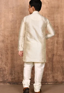Solid Color Dupion Silk Kurta Set in Light Beige