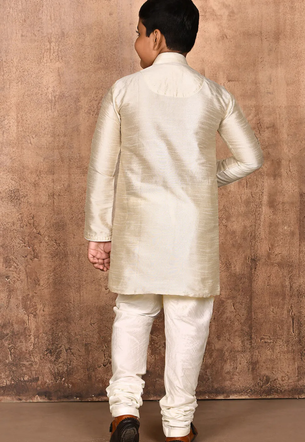 Solid Color Dupion Silk Kurta Set in Light Beige