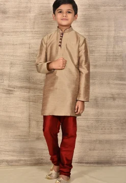 Solid Color Dupion Silk Kurta Set in Beige