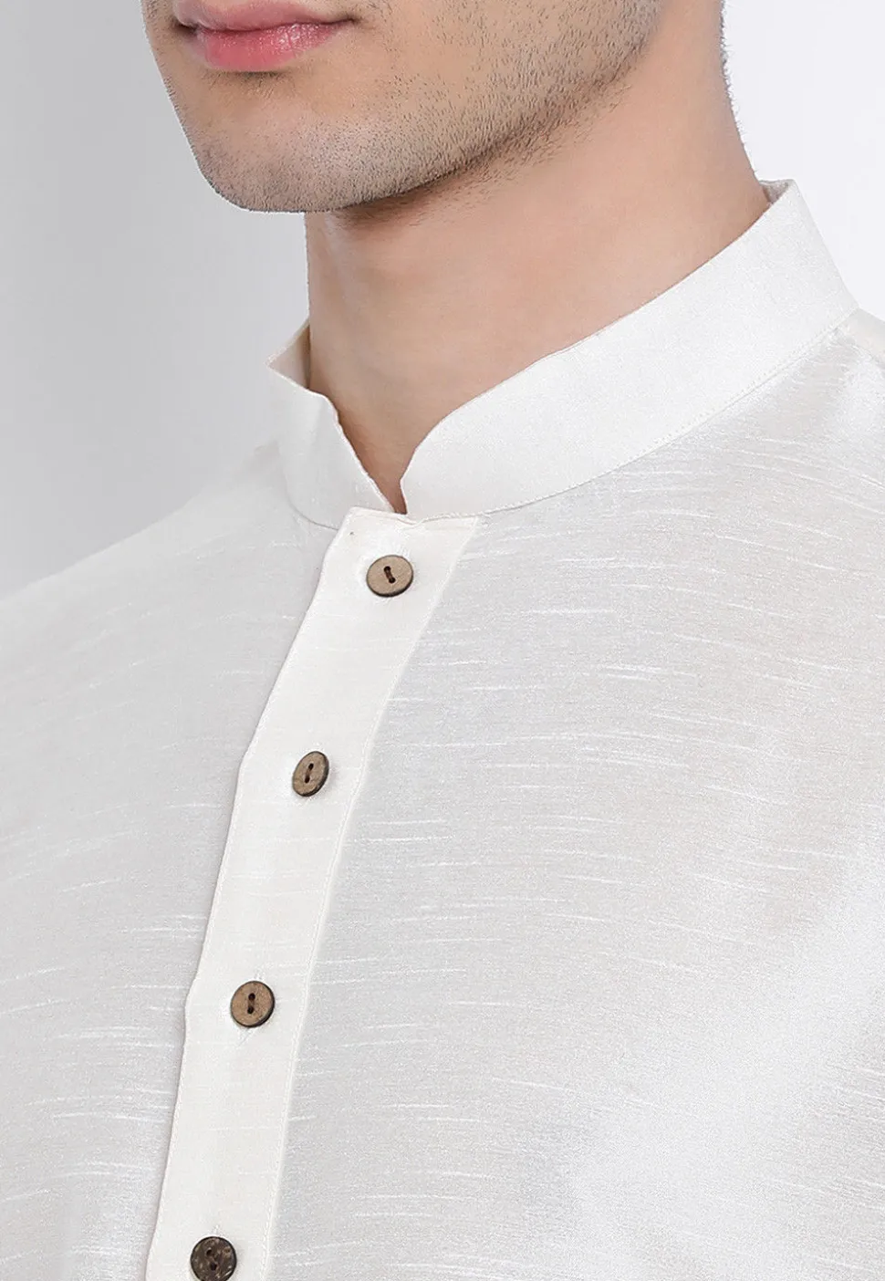 Solid Color Dupion Silk Kurta in Off White