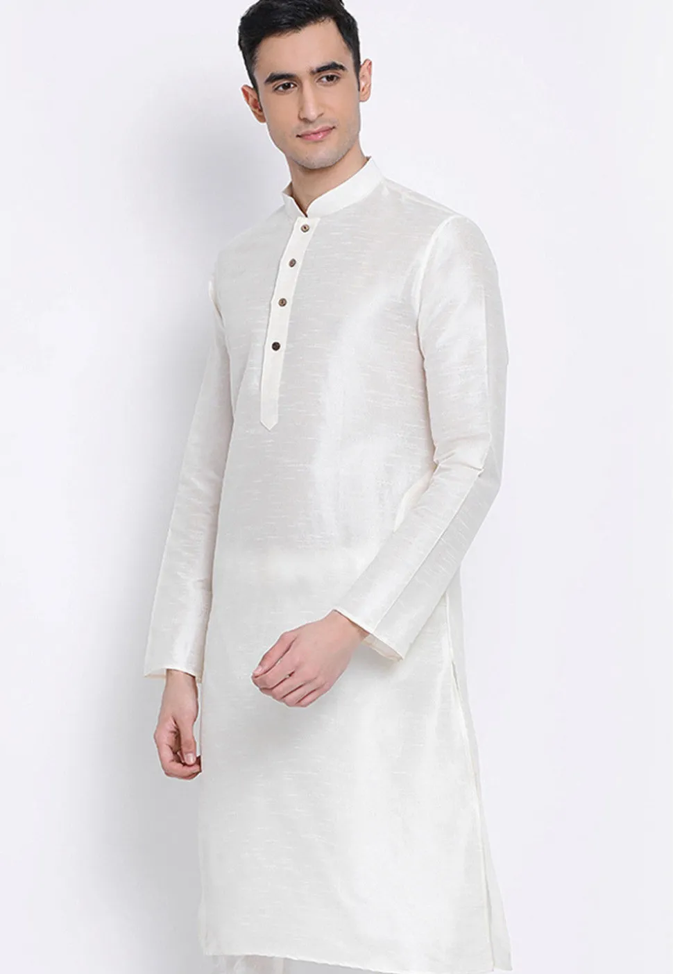 Solid Color Dupion Silk Kurta in Off White