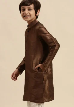 Solid Color Dupion Silk Kurta in Brown