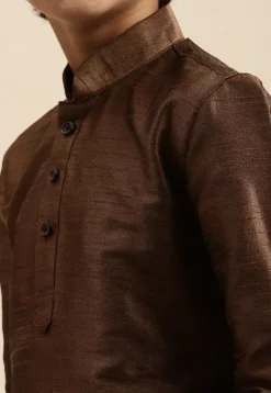 Solid Color Dupion Silk Kurta in Brown