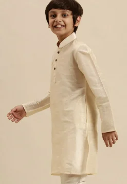 Solid Color Dupion Silk Kurta Pyjama Set in Cream