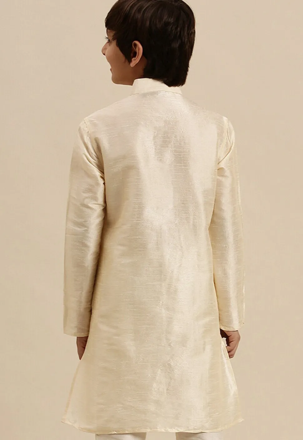 Solid Color Dupion Silk Kurta Pyjama Set in Cream