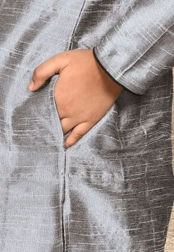 Solid Color Dupion Silk Kurta Set in Grey