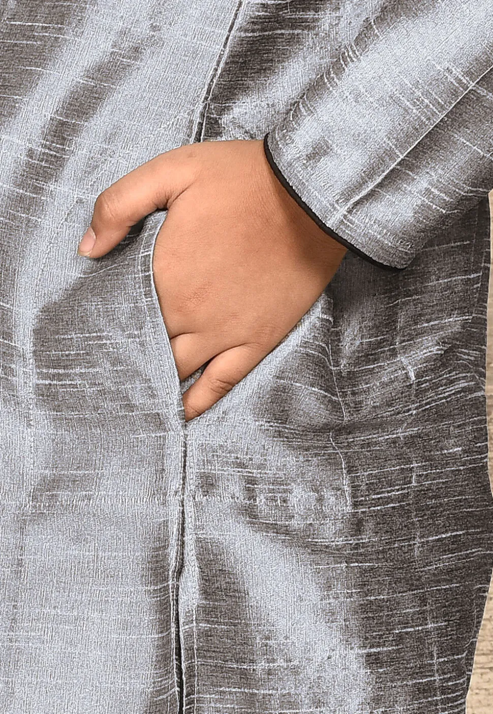 Solid Color Dupion Silk Kurta Set in Grey