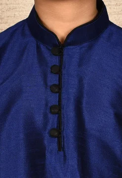 Solid Color Dupion Silk Kurta Set in Navy Blue
