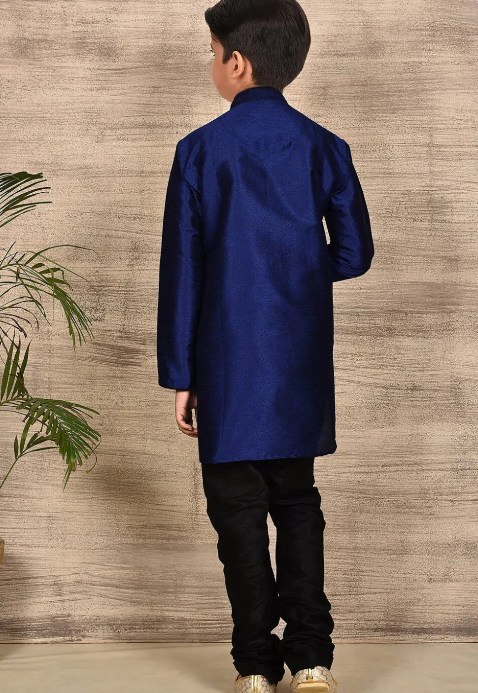 Solid Color Dupion Silk Kurta Set in Navy Blue