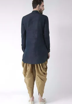 Solid Color Dupion Silk Kurta Set in Navy Blue