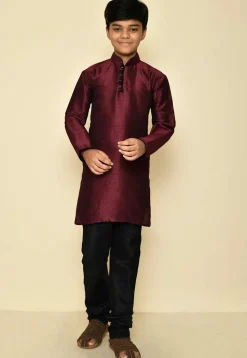 Solid Color Dupion Silk Kurta Set in Maroon