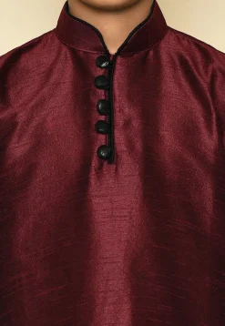Solid Color Dupion Silk Kurta Set in Maroon