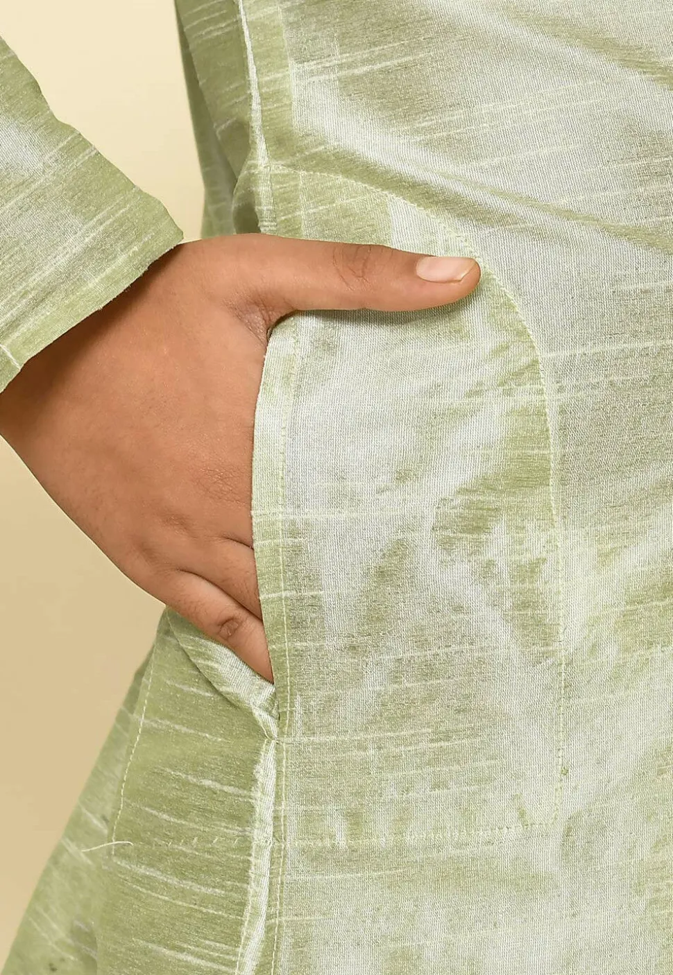 Solid Color Dupion Silk Kurta Set in Pastel Green