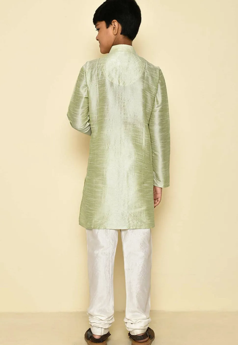 Solid Color Dupion Silk Kurta Set in Pastel Green