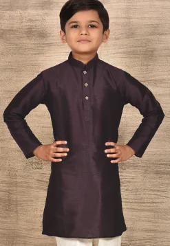Solid Color Dupion Silk Kurta in Wine