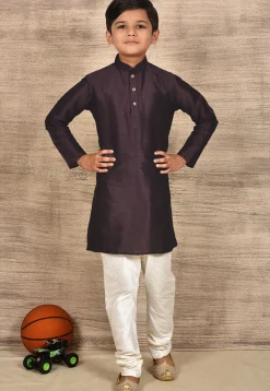 Solid Color Dupion Silk Kurta in Wine