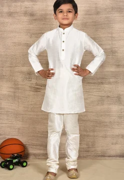 Solid Color Dupion Silk Kurta Set in Cream