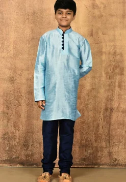 Solid Color Dupion Silk Kurta Set in Light Blue