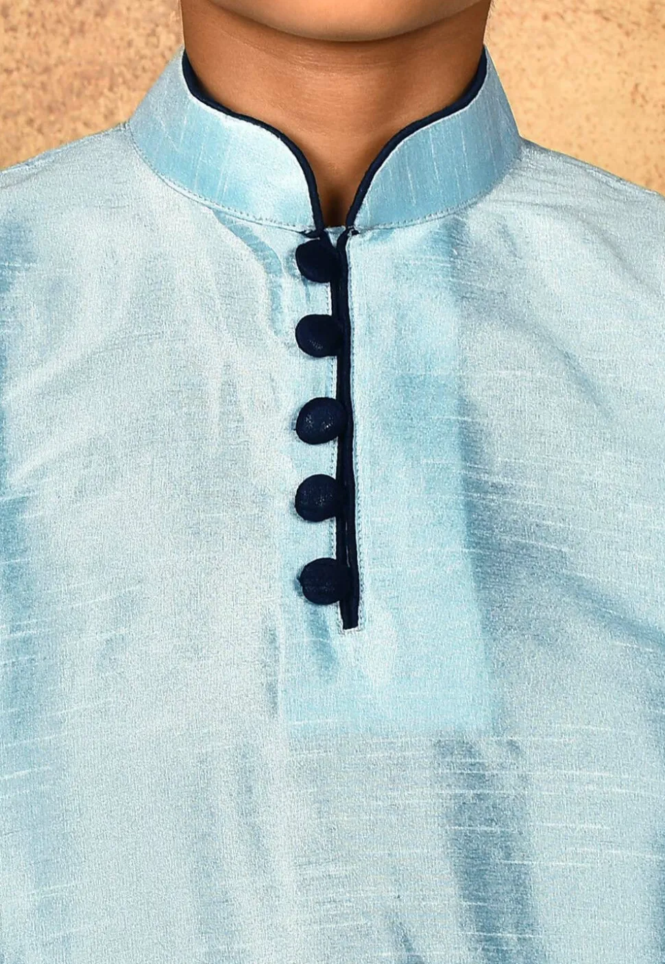 Solid Color Dupion Silk Kurta Set in Light Blue