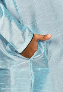 Solid Color Dupion Silk Kurta Set in Light Blue