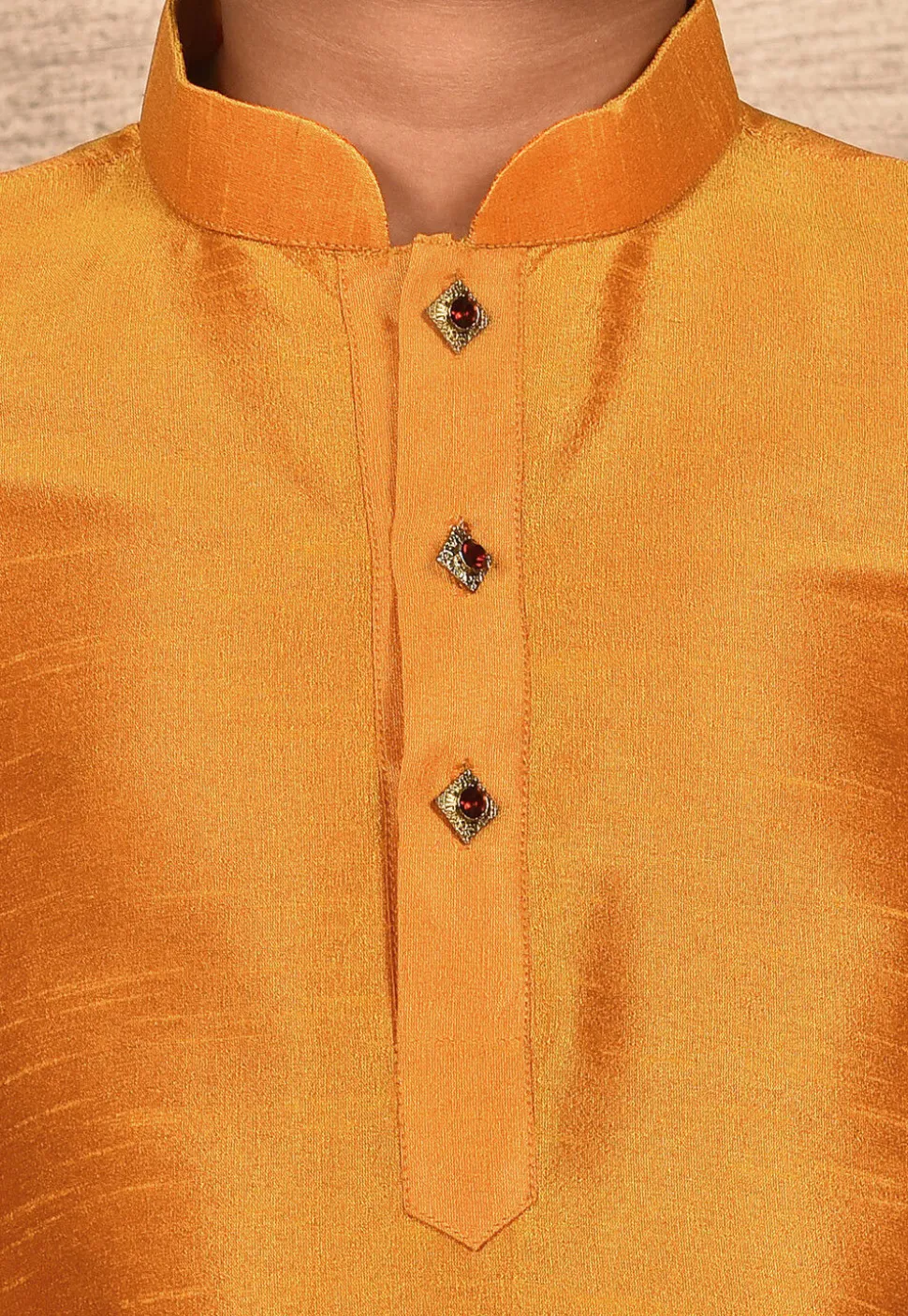 Solid Color Dupion Silk Kurta Set in Mustard