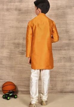 Solid Color Dupion Silk Kurta Set in Mustard