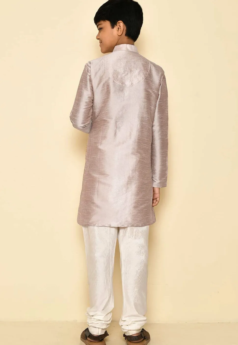 Solid Color Dupion Silk Kurta Set in Pastel Brown