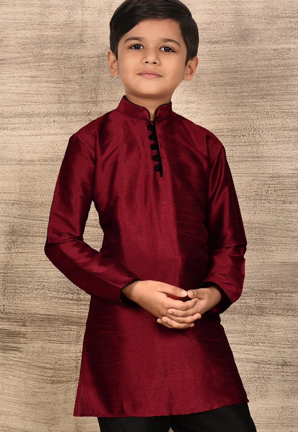 Solid Color Dupion Silk Kurta in Maroon