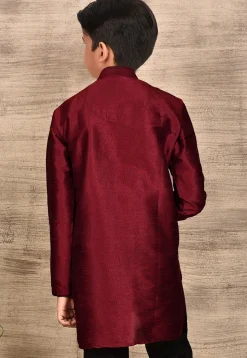 Solid Color Dupion Silk Kurta in Maroon