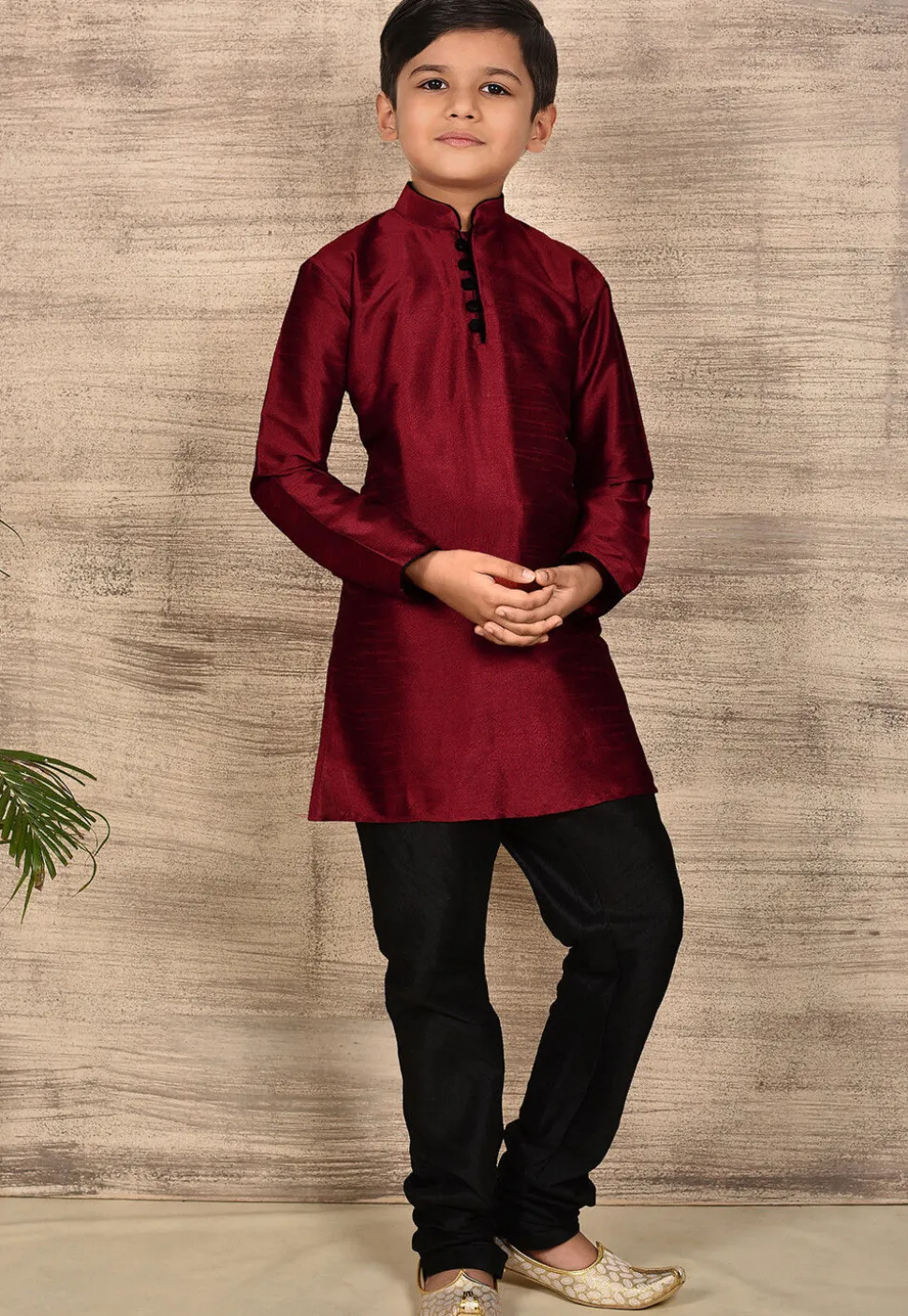 Solid Color Dupion Silk Kurta in Maroon