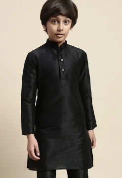 Solid Color Dupion Silk Kurta in Black