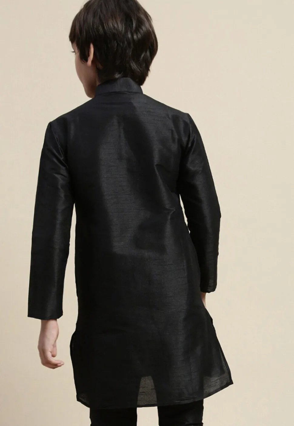 Solid Color Dupion Silk Kurta in Black