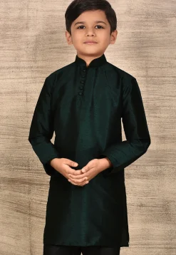 Solid Color Dupion Silk Kurta in Dark Green