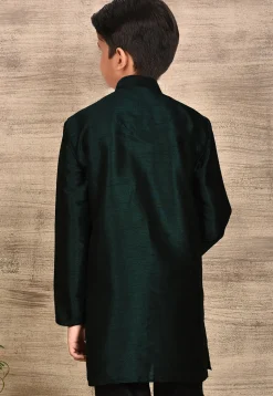 Solid Color Dupion Silk Kurta in Dark Green