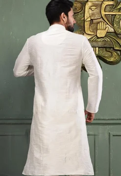 Solid Color Dupion Silk Kurta in Off White