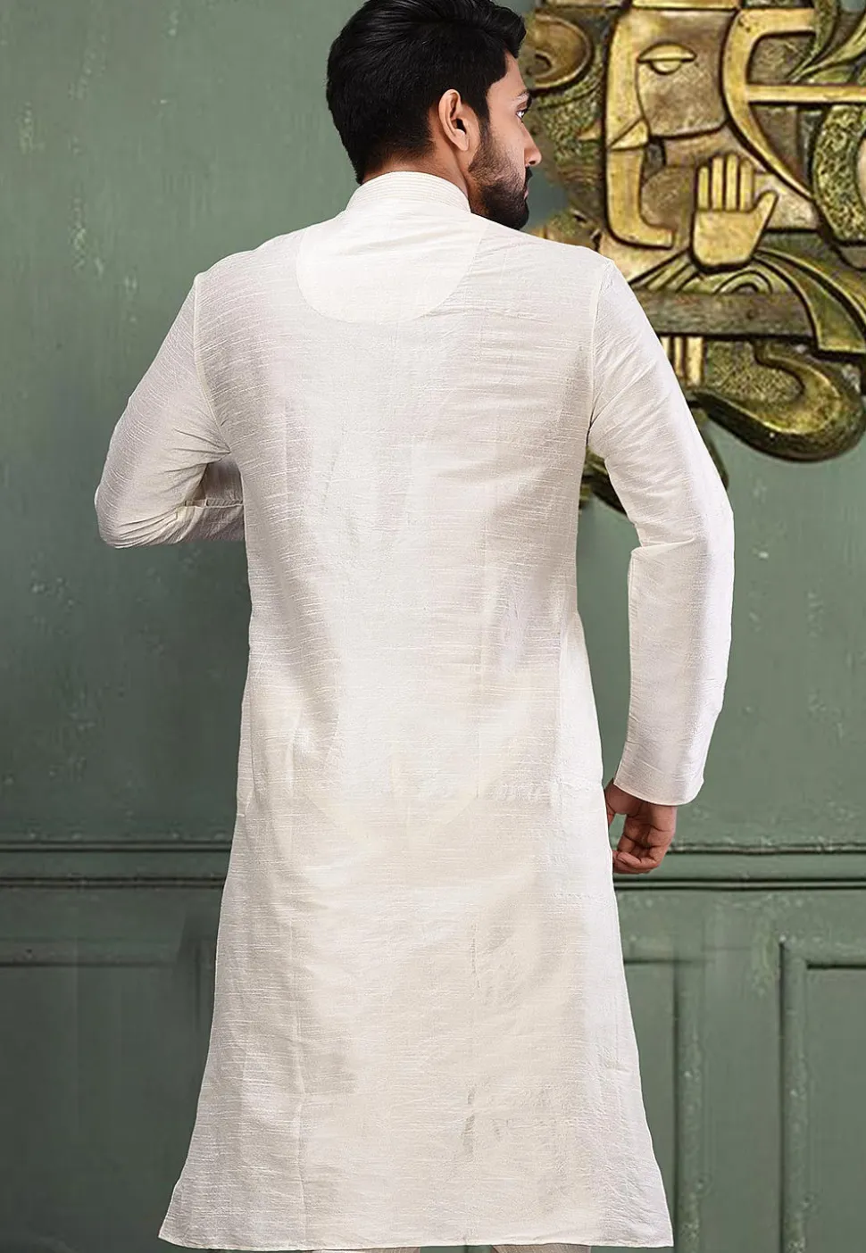 Solid Color Dupion Silk Kurta in Off White