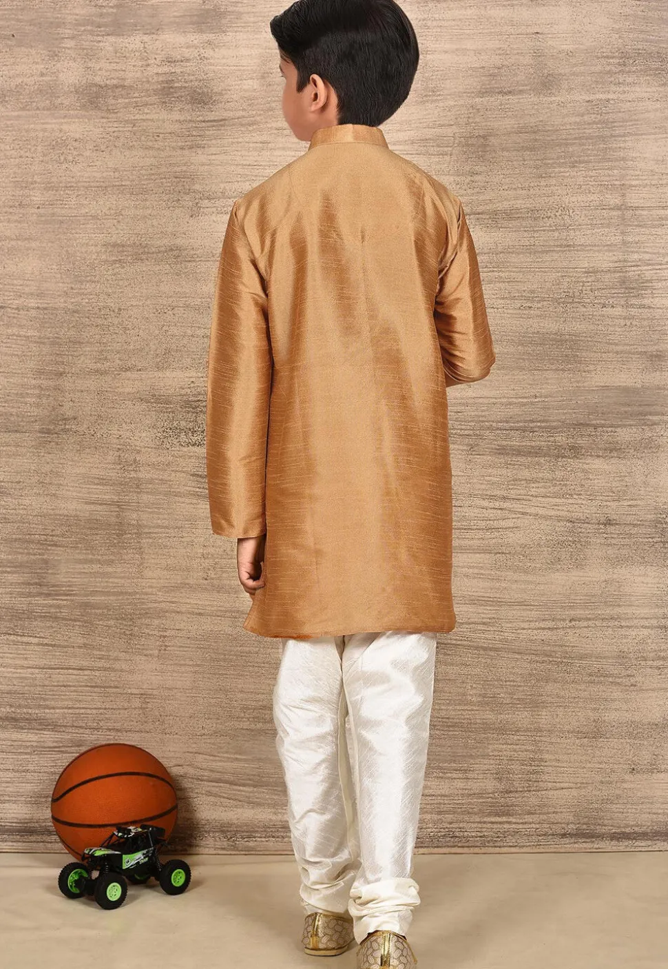 Solid Color Dupion Silk Kurta Set in Beige
