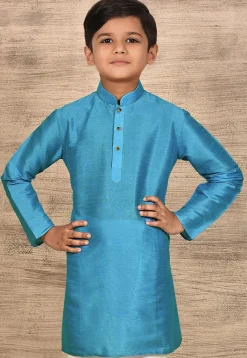 Solid Color Dupion Silk Kurta in Sky Blue