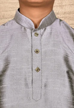 Solid Color Dupion Silk Kurta Set in Grey