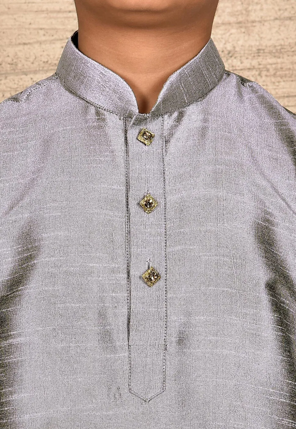 Solid Color Dupion Silk Kurta Set in Grey