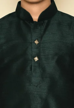 Solid Color Dupion Silk Kurta Set in Dark Green