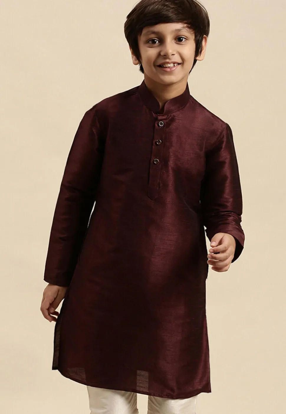 Solid Color Dupion Silk Kurta in Wine