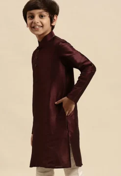 Solid Color Dupion Silk Kurta in Wine