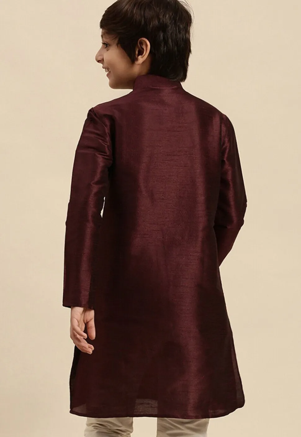 Solid Color Dupion Silk Kurta in Wine