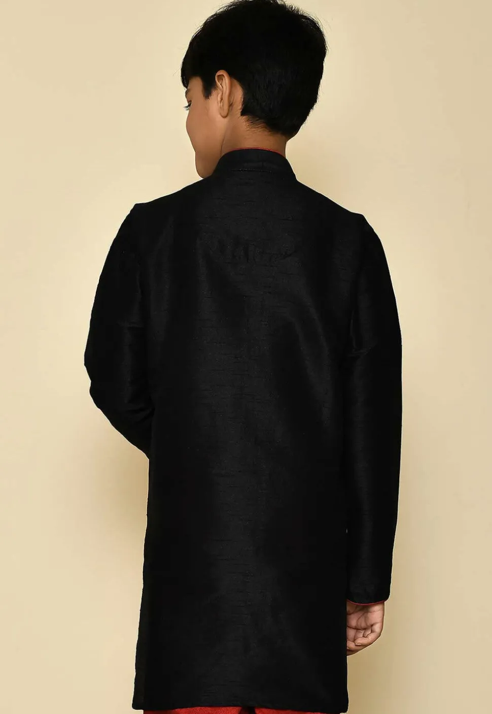 Solid Color Dupion Silk Kurta in Black