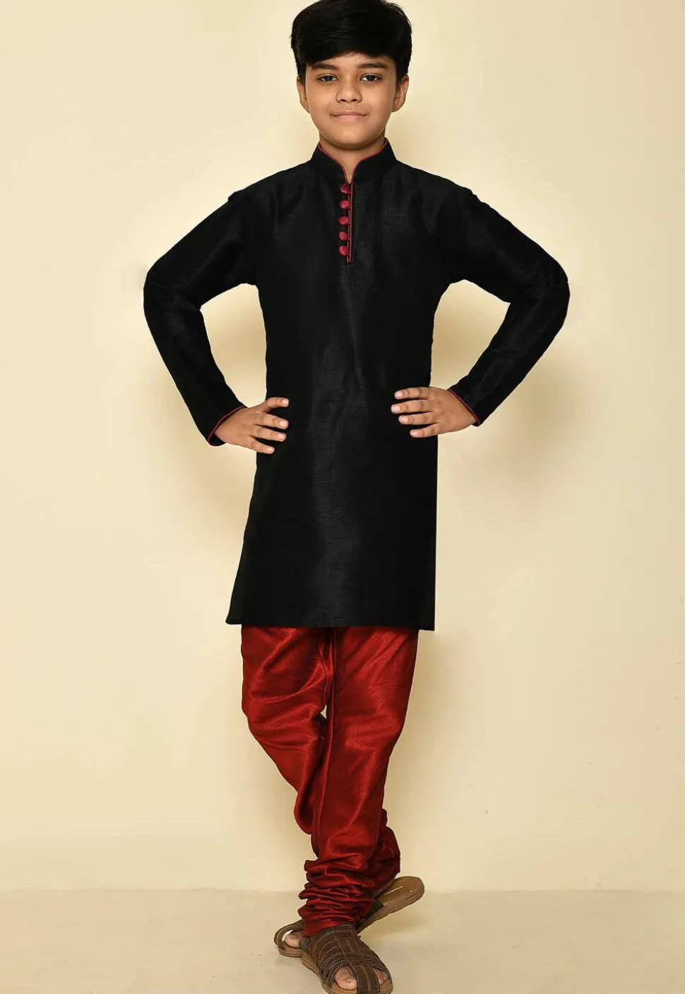 Solid Color Dupion Silk Kurta in Black