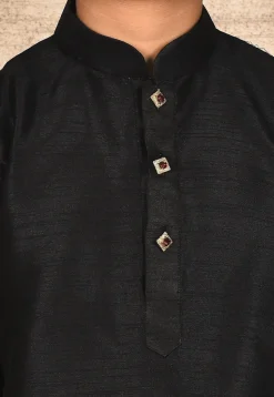 Solid Color Dupion Silk Kurta Set in Black